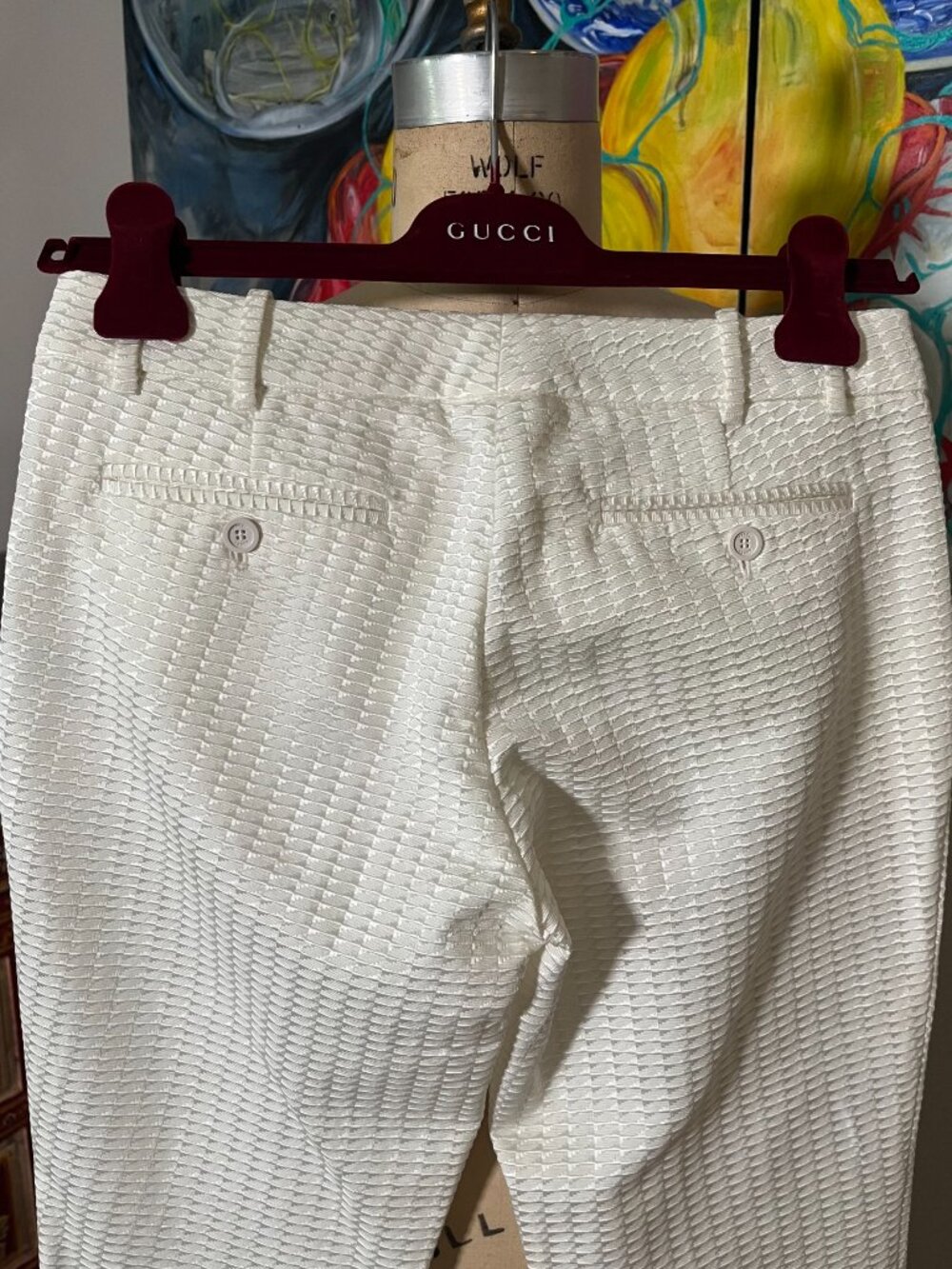 Gucci Ivory Textured Woven Tailored Straight Leg Trousers IT 40 - Picture 6 of 10